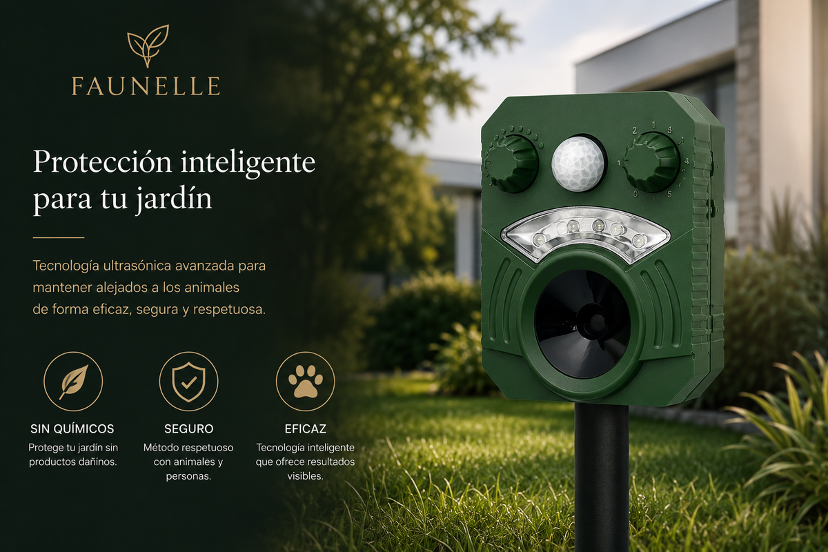 Faunelle® Guardian Solar – Ahuyentador Ultrasónico Solar para Gatos y Pequeños Animales